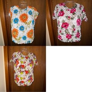 Lot of 3 Women’s Puffy-Popcorn Stretchy short sleeved tops various colors